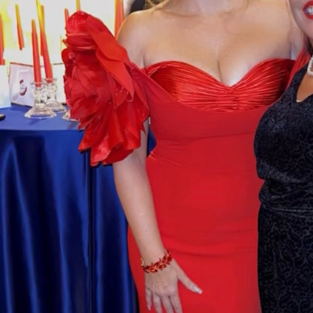 MNM Couture Red Off-Shoulder Prom Dress
